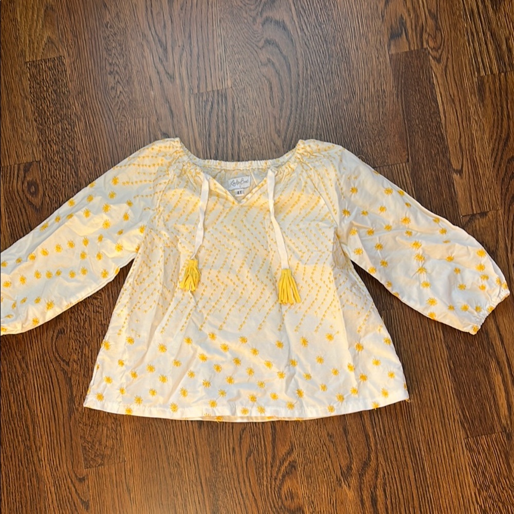 Lindsey Berns Yellow Embroidered Blouse with Tassels